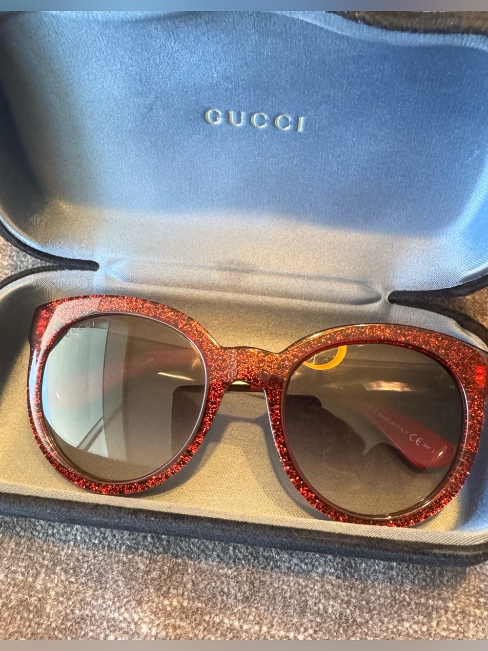 Gucci Women's Red Glitter Round Sunglasses